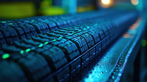 Factory Tire Production Line, Closeup photo