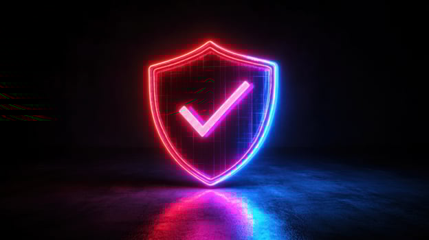 Neon Shield Checkmark Security Cyber Dark photo