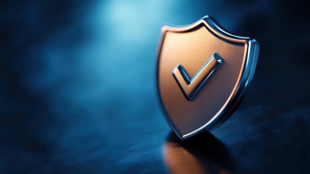 Secure checkmark shield dark background digital security concept photo