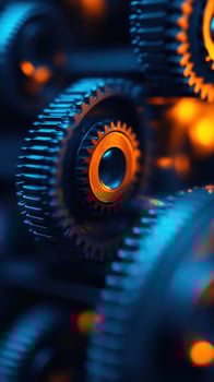 Interlocking gears, machine, factory, illuminated, industrial background, engineering concept photo