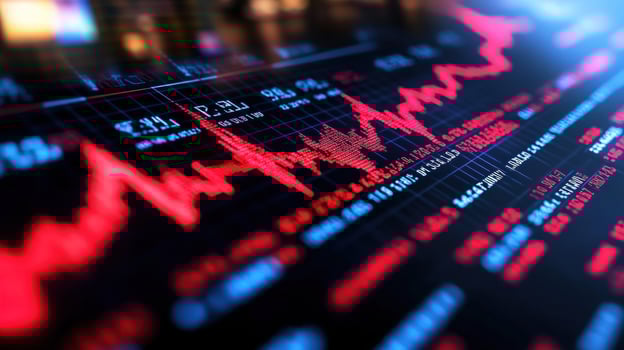 Red market crash graph on screen, city background, financial crisis photo