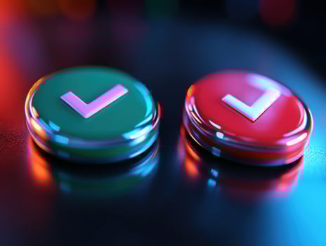 Neon Checkmarks Choice, Decision, Success, Failure, Futuristic Background photo