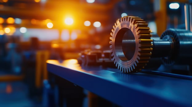 Factory Gear, Industrial Machinery, Production Line, Blurred Background, Manufacturing photo