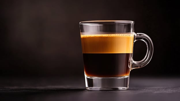 Espresso, glass, dark background, crema, coffee drink photo
