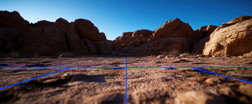 Desert canyon ground, rocky landscape, sunrise, game background photo