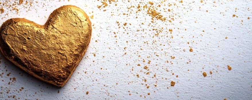 Golden heart on textured background, gold sprinkles, Valentine's Day card photo
