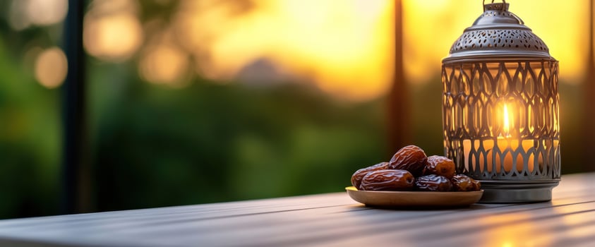 Sunset dates lantern outdoor table Ramadan photo