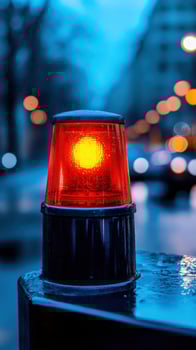 Red emergency light, city night, blurred background, warning signal photo