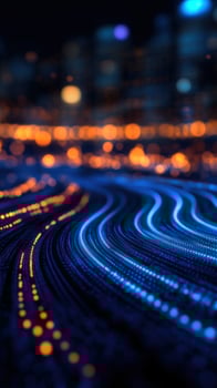 Cityscape Data Stream Flowing, Night, Abstract Technology photo