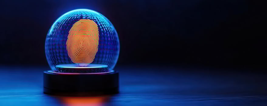 Glowing Fingerprint in Glass Orb, Dark Studio photo