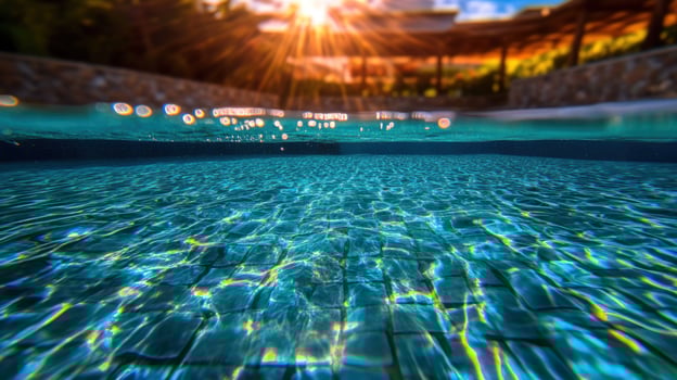 Underwater pool view, sunlight, resort, vacation photo