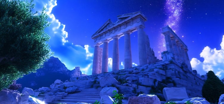 Ancient building ruins under a starry sky cultural heritage and travel destination photo