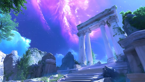 Ancient ruin under starry sky historical site landscape photo
