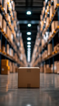 Cardboard box warehouse aisle logistics distribution center photo