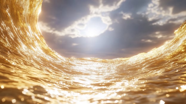 Golden wave under cloudy sky abstract nature background photo