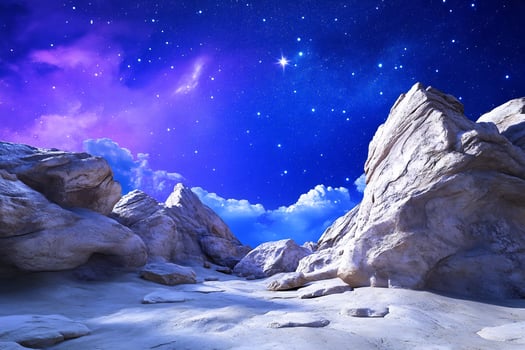 Starlit sky over majestic rock formations dreamlike landscape scenic natural environment photo