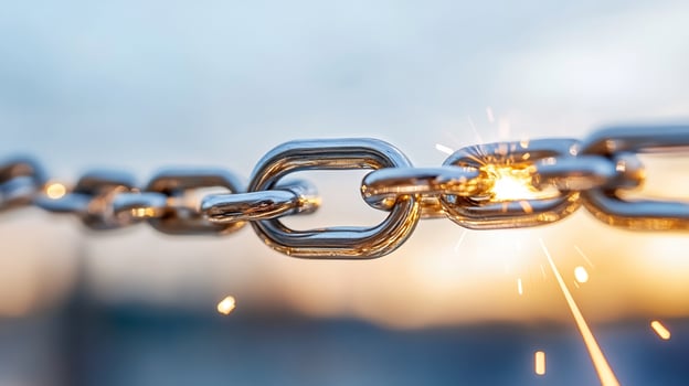 Chain link under pressure with sparks flying abstract background photo