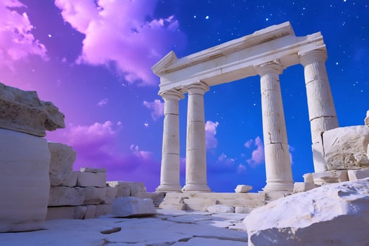 Ancient ruin architecture under colorful starry sky travel background photo
