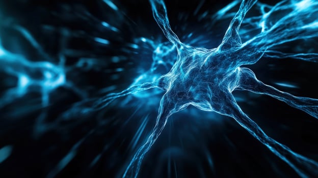 Neuron network, digital art, glowing, abstract background, medical photo