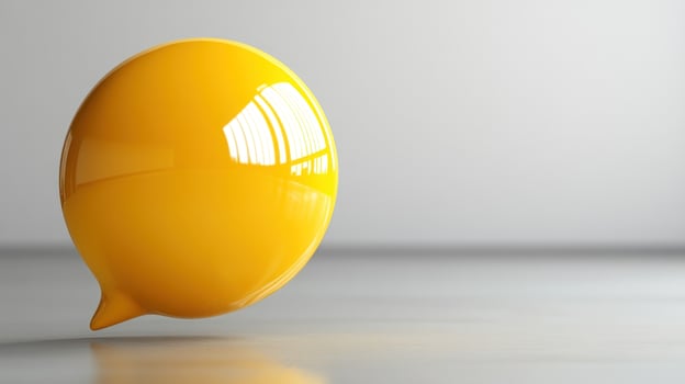 Yellow speech bubble floats in studio communication concept photo
