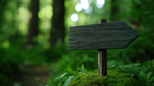 Forest path wooden signpost direction photo