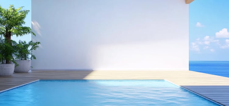 Swimming pool with ocean view and clean minimalist design perfect for travel or relaxation concepts photo