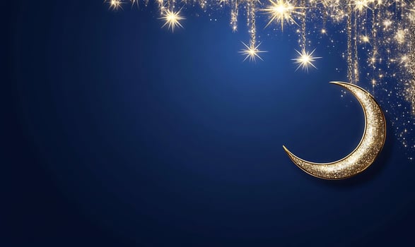 Crescent moon and starry glitter on blue background festive design photo
