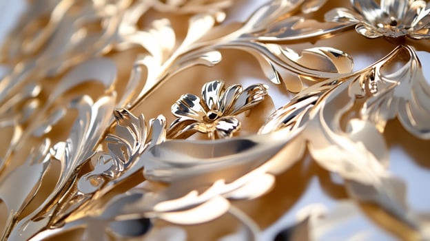 Gold floral ornament pattern metallic background photo