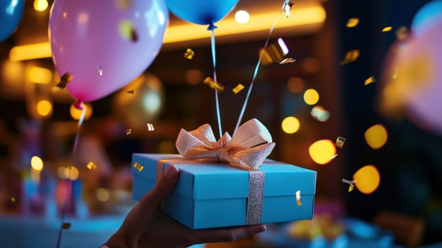 Festive gift, balloons, confetti, party, indoor photo