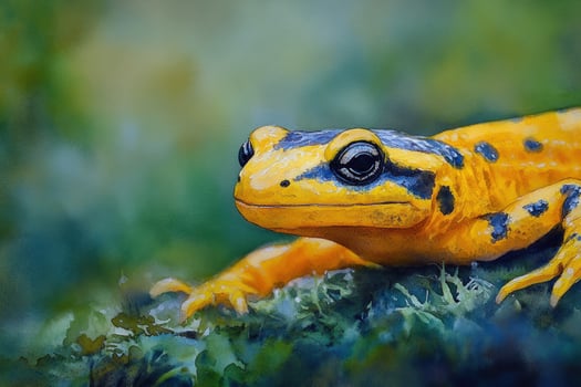 Fire salamander portrait, forest moss, nature background, wildlife poster photo