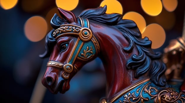 Carousel horse, night, fairground, bokeh lights, amusement photo