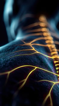 Glowing Spine, Nerve Network, Human Anatomy, Dark Background, Medical Illustration photo