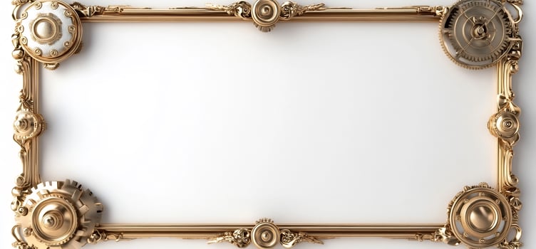 Elaborate golden frame with empty white space ornamentation and decorative patterned border photo