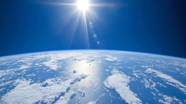 Earth from space view of planet atmosphere and blue sky photo