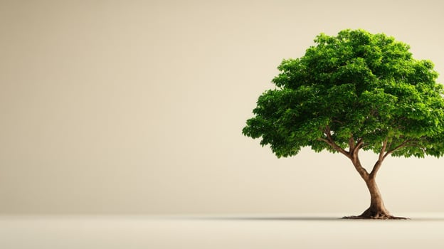 Lush tree studio shot, beige background, growth concept, website banner photo