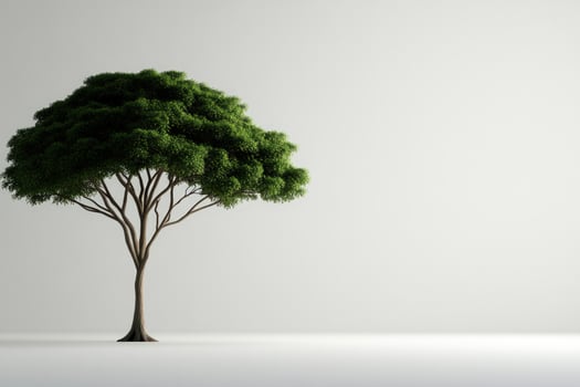 Lush tree studio backdrop, minimalist design, nature, white room, environmental concept photo