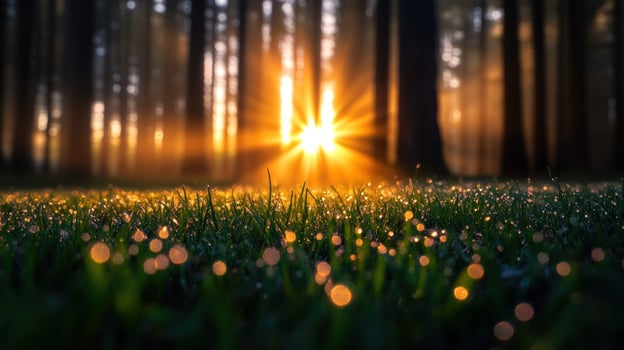 Sunrise Dewdrops Forest Grassland Dawn Background photo