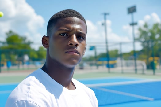 Young man portrait on a tennis court outdoor sports and active lifestyle photo