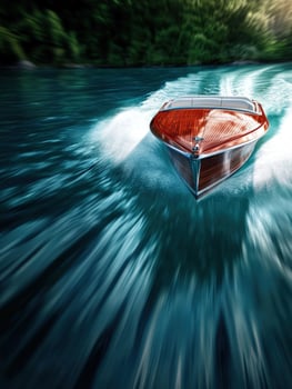 Classic Boat Speeding River Green Landscape photo