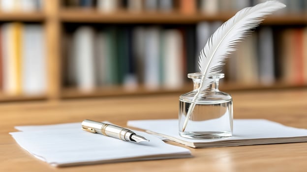 Classic writing tools with quill and ink for vintage style background photo