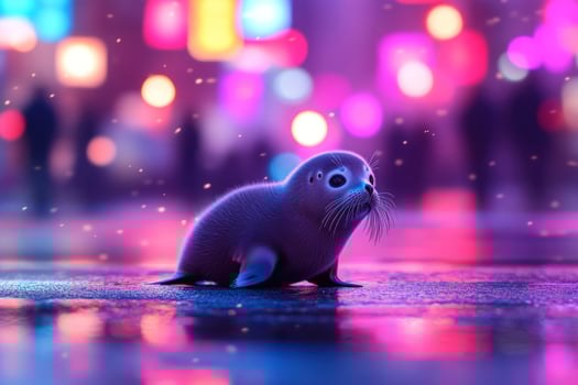 City Night Pup Seal Neon Lights photo