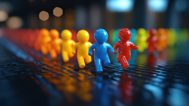 A group of colorful people walking in a line photo