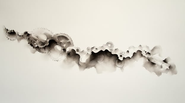 Abstract ink gearscape, flowing design, white background, art print photo