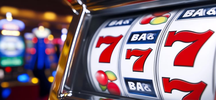 Vintage slot machine spinning reels jackpot gamble photo