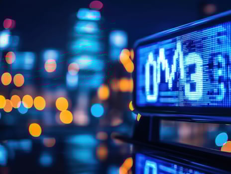 Cityscape Night Digital Taxi Meter Display photo