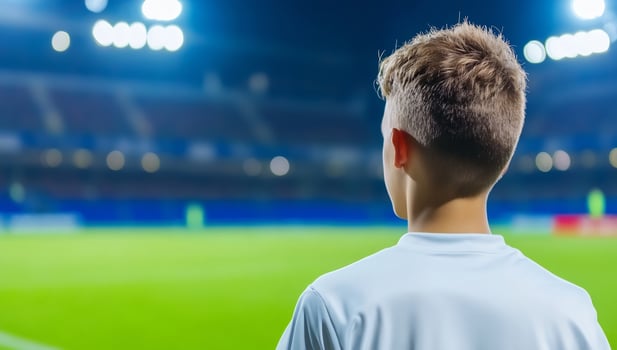 Athlete perspective on stadium field young player focus on sport event competition photo