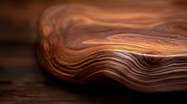 Rustic wooden board, closeup, textured grain, dark background, kitchen utensil photo