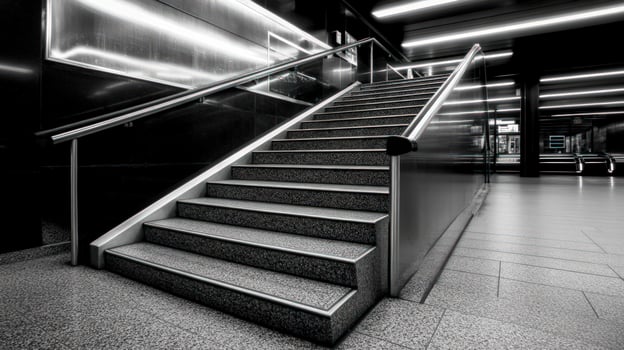 Modern granite stairs, indoor, city transit, sleek background, corporate use photo
