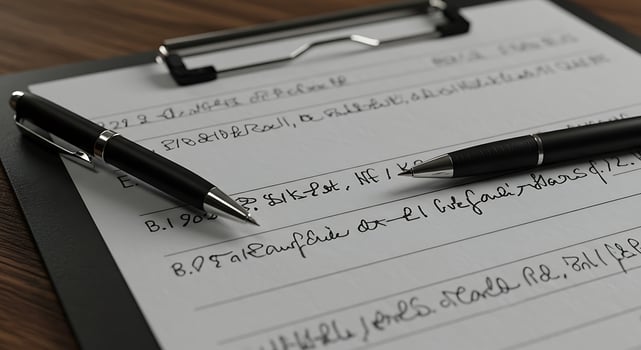 Business Document with Pens on Clipboard CloseUp. photo