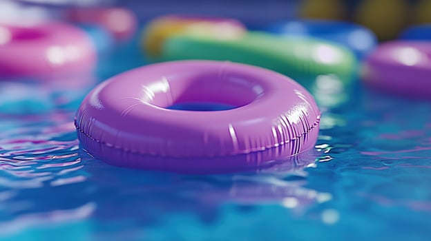 Purple inflatable ring floats in pool summer fun photo